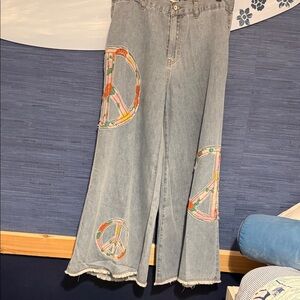 POL Light Blue Flare Jeans with Peace Embroidery
